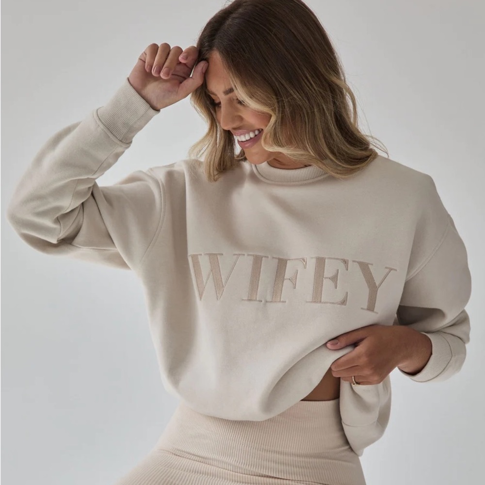 Six Stories Wifey Statement Sweatshirt in Champagne